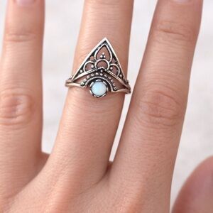 Statement Ring Boho Style Moonstone Accent‎ Silver Tone Adjustable Band